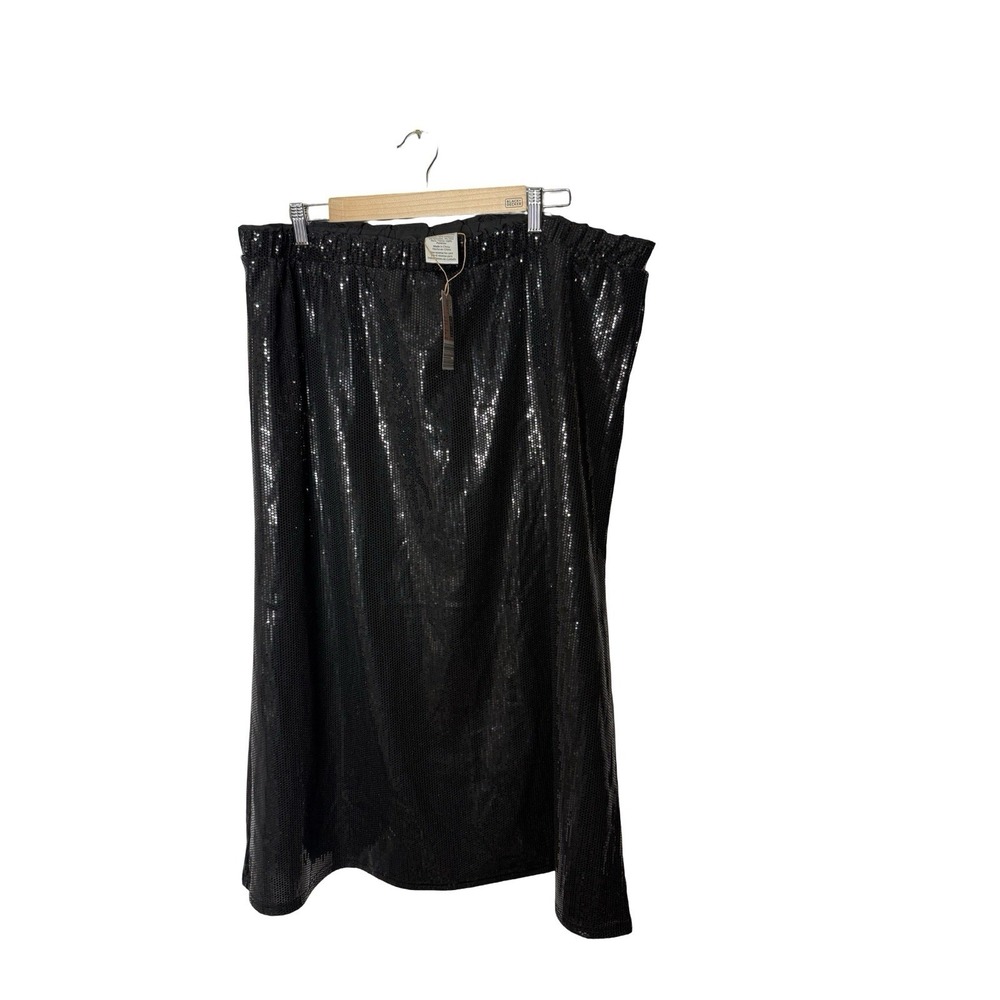 Serra Women's Skirt‎ XL Black Shiny Metallic Elastic Waist Pull On new glam